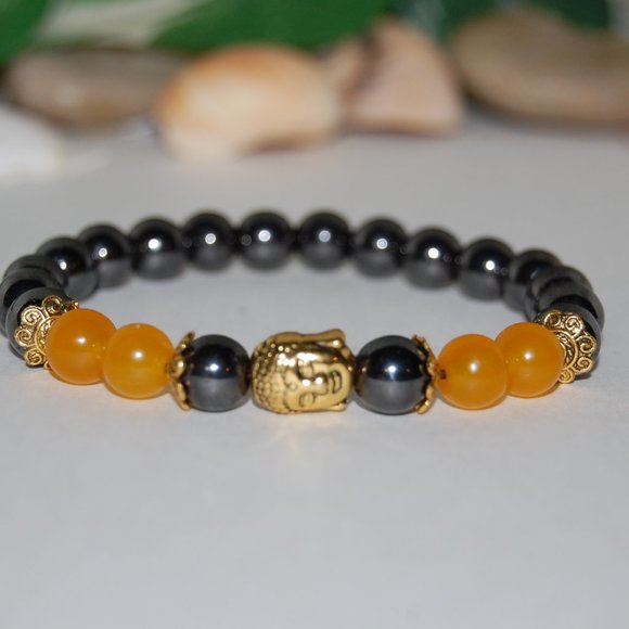 Buddha Bracelet,Magnetic Bracelet,Yellow Jade Beads,Men,Women - Picture 3 of 3